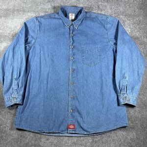 Dickies Work Shirt Men's 2XT Blue Denim Long Sleeve Button Down Outdoor Mechanic